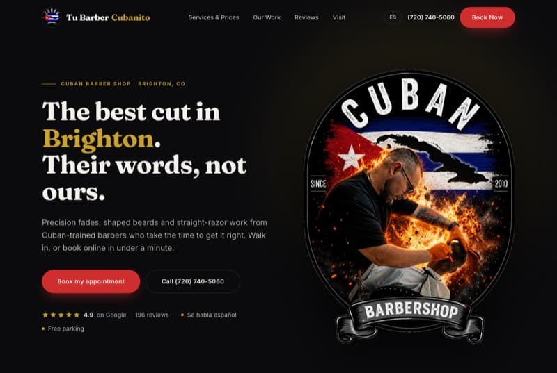 Tu Barber Cubanito website home page